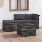 vidaXL 4-delige Loungeset met kussens pallet massief grenenhout