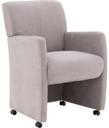 Goossens Eetkamerstoel Alex lichtgrijs stof met armleuning en met wielen, stijlvol landelijk