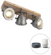 Smart Spot / Opbouwspot / Plafondspot staal met hout kantelbaar incl. 3 WiFi GU10 - Emado Industriele / Industrie / Industrial GU10 Binnenverlichting Lamp