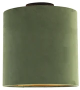 Stoffen Plafondlamp met velours kap groen met goud 25 cm - Combi zwart Landelijk / Rustiek E27 rond Binnenverlichting Lamp