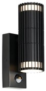 Buiten wandlamp met bewegingsmelder zwart met bewegingssensor 2-lichts - Boris Design GU10 IP44 Buitenverlichting rond
