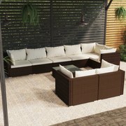 vidaXL 9-delige Loungeset met kussens poly rattan bruin