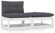 vidaXL 2-delige Loungeset met kussens massief grenenhout wit