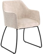 Goossens Eetkamerstoel Lisbet beige stof met armleuning, elegant chic