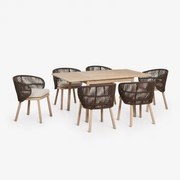 Uitschuifbare Eettafelset Karvia 100-160x100 Cm En 6 Eetkamerstoelen Van Acaciahout En Gevlochten Touw Capri Bruin – Chocolade - Sklum