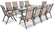 Stalen dining tuinmeubels Modena/Rosario voor 10 personen met grote tafel 200 cm Garden Point bruin