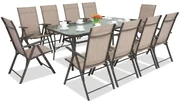 Stalen dining tuinmeubels Modena/Rosario voor 10 personen met grote tafel 200 cm Garden Point bruin