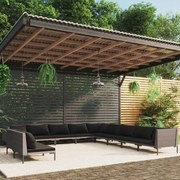 vidaXL 11-delige Loungeset met kussens poly rattan donkergrijs