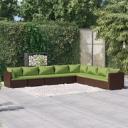 vidaXL 8-delige Loungeset met kussens poly rattan bruin