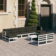 vidaXL 10-delige Loungeset met kussens massief grenenhout wit