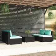 vidaXL 5-delige Loungeset met kussens poly rattan zwart