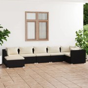 vidaXL 7-delige Loungeset met kussens poly rattan zwart