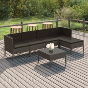 vidaXL 6-delige Loungeset met kussens poly rattan grijs