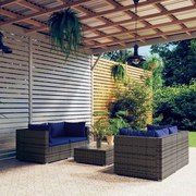 vidaXL 5-delige Loungeset met kussens poly rattan grijs