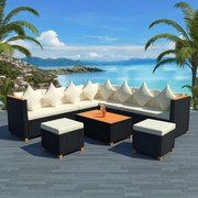 vidaXL 7-delige Loungeset met kussens poly rattan zwart