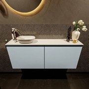 Mondiaz Fowy toiletmeubel 120cm clay met witte waskom links en kraangat