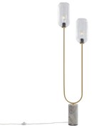 Art Deco vloerlamp messing met helder glas 2-lichts - Rid