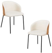 Pack 2 Glacia Stoelen Witte Stof met Houten Beklede Rugleuning