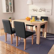 vidaXL Eettafel met stoelen kunstleer en eiken zwart 5 st