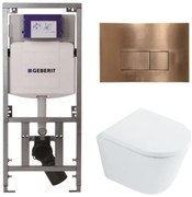 QeramiQ Dely Toiletset - 36.3x51.7cm - diepspoel - rimless - Geberit UP320 Burda inbouwreservoir - softclose toilet zitting 35 mm - koperen bedieningsplaat - rechthoekige knoppen - wit glans SW1026255 / SW1159505/0701131/SW706197