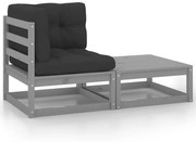 vidaXL 2-delige Loungeset met kussens massief grenenhout grijs