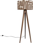 Vloerlamp walnoot hout tripod met bruin en beige gestreepte kap 50cm - Tripod Classic