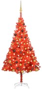 vidaXL Kunstkerstboom met LED's en kerstballen 150 cm PVC rood