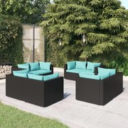 vidaXL 8-delige Loungeset met kussens poly rattan zwart