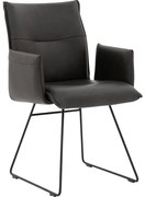 Goossens Excellent Eetkamerstoel Nica grijs leer met armleuning en Sledevoet,, modern design