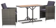 vidaXL 3-delige Bistroset met kussens poly rattan grijs