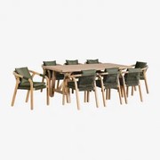 Rechthoekige Tuintafelset 200x100 Cm Met 8 Stoelen Van Acaciahout Dubai Rustiek Acaciabruin & Stof Leger Groen - Sklum