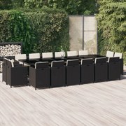 vidaXL 17-delige Tuinset met kussens poly rattan zwart