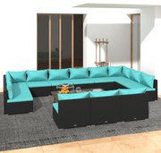 vidaXL 13-delige Loungeset met kussens poly rattan zwart