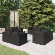 vidaXL 8-delige Loungeset met kussens poly rattan zwart