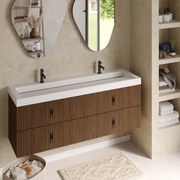 Muebles Estella badmeubel ribbelfront 160cm walnoot met solid surface wastafel met kraangaten