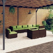 vidaXL 9-delige Loungeset met kussens poly rattan bruin