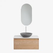 Tedrik Badkamermeubelset In Essenhout Ash Brown & Rond Grijs Cement Ø40 Cm Tarsis & Ovaal Met Opbergruimte 45x90 Cm Abner & Wit ↑30 - Sklum