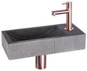 Differnz Ribble fonteinset - 38x18x8cm - Rechthoek - 1 kraangat - recht koper rose kraan - natuursteen zwart 38.402.24