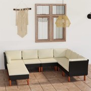 vidaXL 8-delige Loungeset met kussens poly rattan zwart