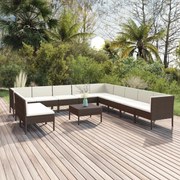 vidaXL 12-delige Loungeset met kussens poly rattan bruin