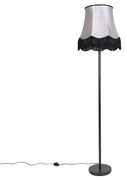Klassieke vloerlamp zwart met Granny B kap grijs - Simplo