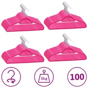 vidaXL 100-delige Kledinghangerset anti-slip fluweel roze