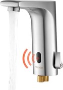VEVOR Aanraakloze wastafelkraan (L-vormig) Automatische wastafelkraan voor de badkamer, handsfree verstelbare mengkraan met één hendel, kraan op batterijen, geborsteld nikkelzilver