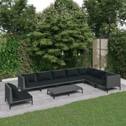 vidaXL 9-delige Loungeset met kussens poly rattan donkergrijs