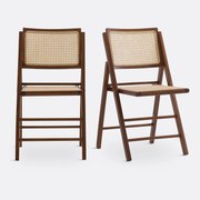 Set van 2 plooibare stoelen in beukenhout en riet, Rivia