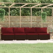 vidaXL Bank 4-zits met kussens poly rattan bruin