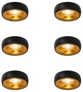 Set van 6 Design inbouwsport zwart met gouden binnenkant - Mooning GU10 Binnenverlichting Lamp