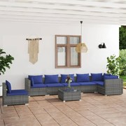 vidaXL 8-delige Loungeset met kussens poly rattan grijs