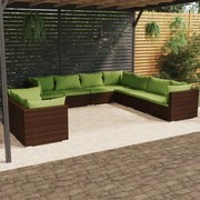 vidaXL 9-delige Loungeset met kussens poly rattan bruin