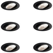 Set van 6 inbouwspots zwart 9,5cm incl. LED 1300 lm dimbaar IP65 - Gaius